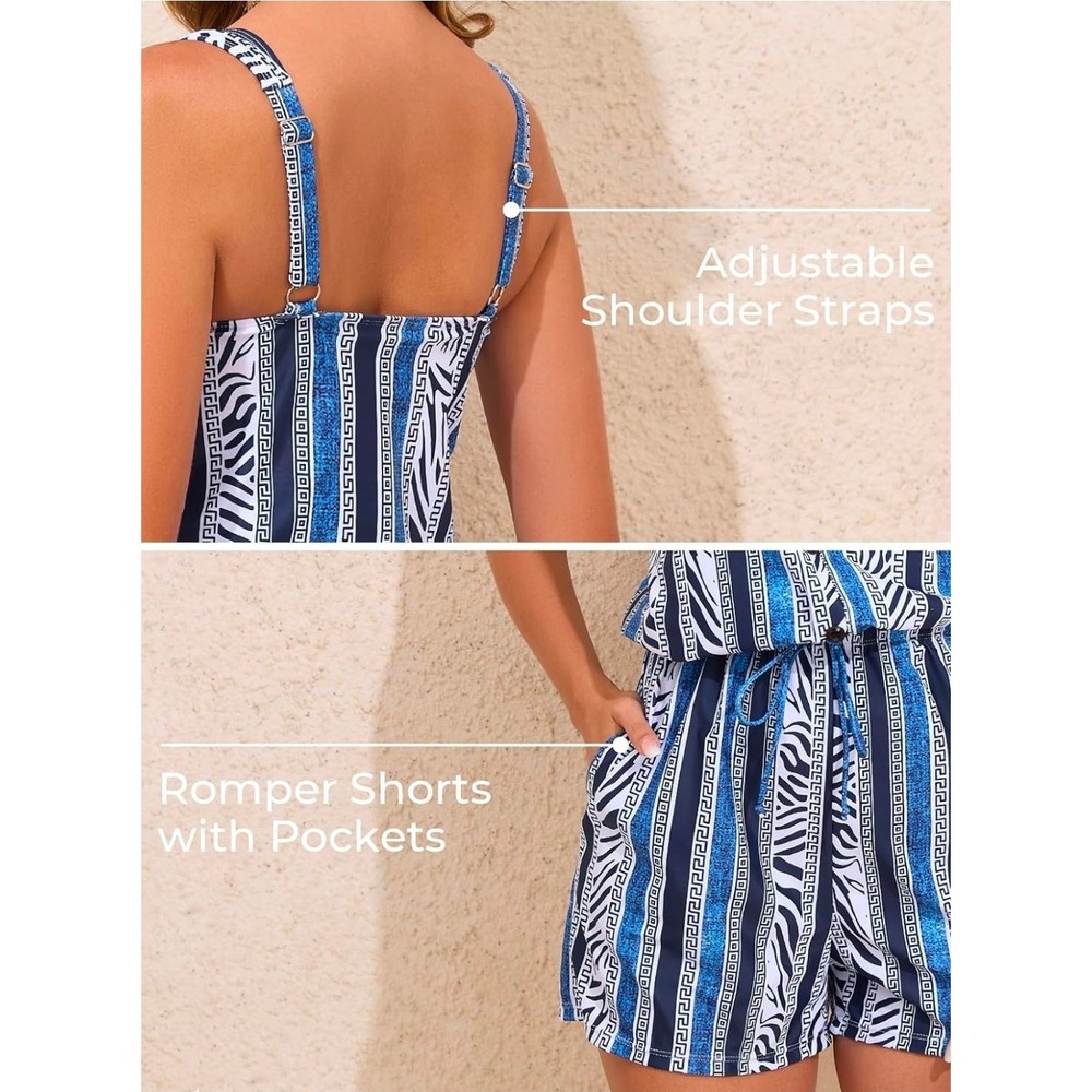 Summer Mae Swim Romper with Pockets One Piece Women with Short Boyleg Sz 6 - Picture 5 of 14